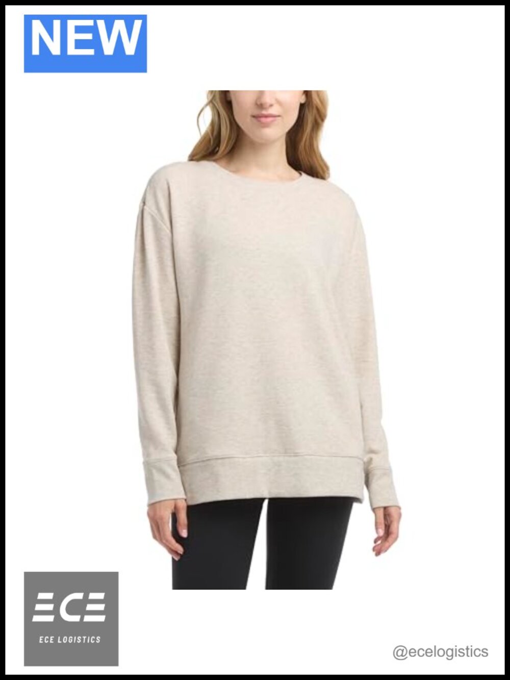 Womens Active Split Hem Tunic Pullover Crew Neck Long Sleeve